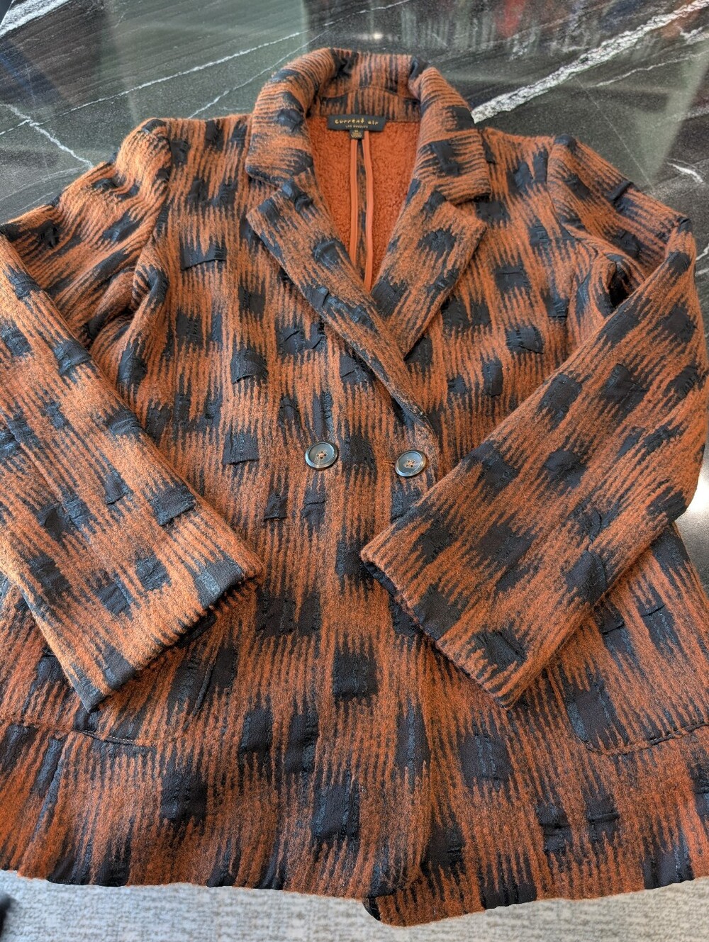Current Air Rust and Black Double-Breasted Blazer Sold At Anthropologie
